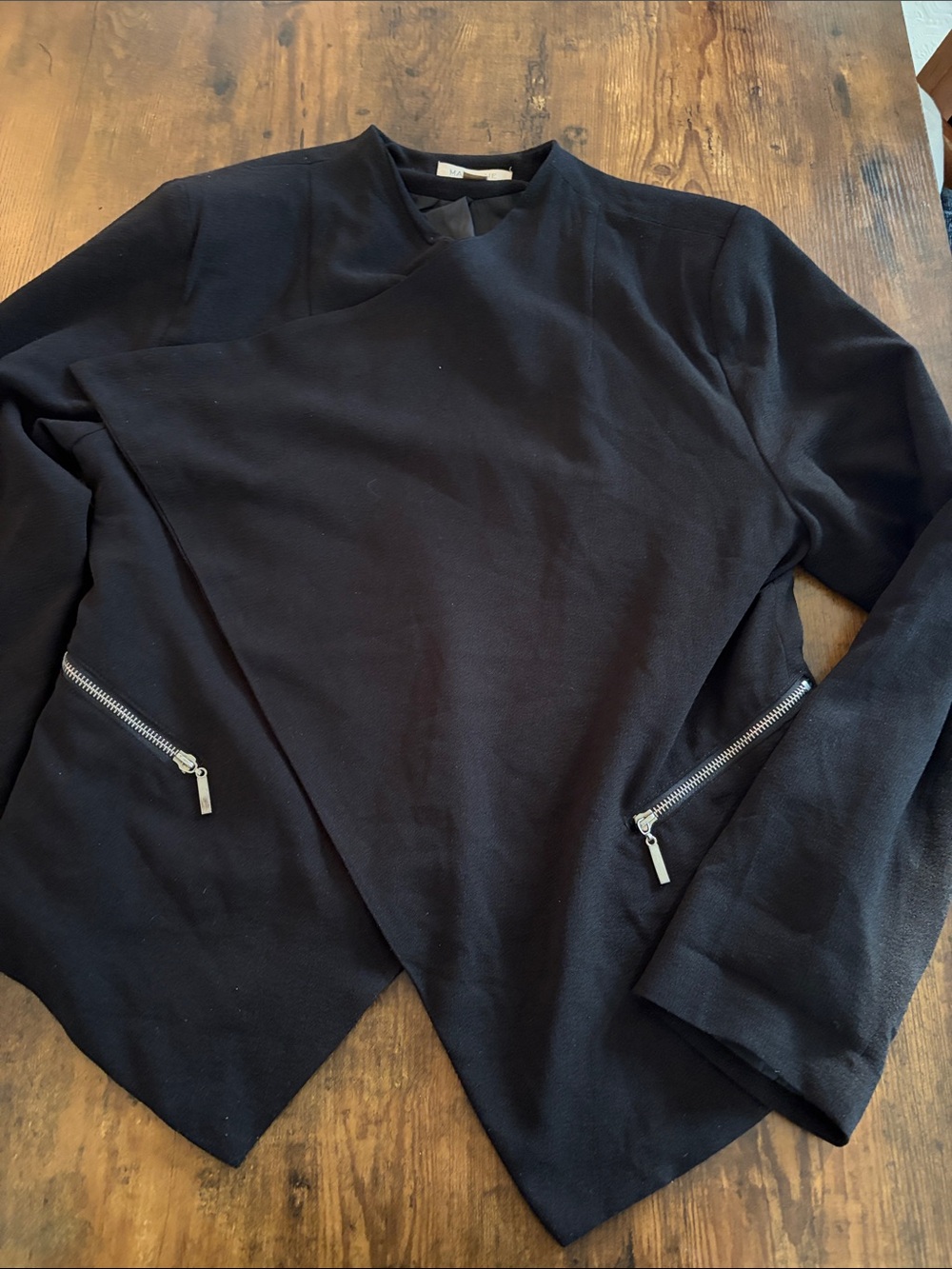 Women's Black Draped Zip-Pocket Jacket